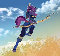 Size: 1280x1205 | Tagged: safe, artist:mazinga669, derpibooru import, oc, anthro, unguligrade anthro, unicorn, archery, armor, arrow, bow (weapon), dungeons and dragons, fantasy class, image, jpeg, pen and paper rpg, rogue, rpg, skimpy, solo