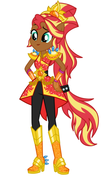 Size: 549x960 | Tagged: safe, derpibooru import, sunset shimmer, equestria girls, legend of everfree, alternate hairstyle, boots, clothes, crystal guardian, high heel boots, image, png, ponied up, ponytail, shoes, simple background, solo, transparent background, vector