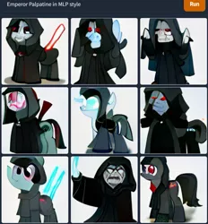 Size: 819x884 | Tagged: safe, dall·e mini, derpibooru import, machine learning generated, ponified, pony, darth sidious, emperor palpatine, image, neural network, neural network abomination, png, star wars