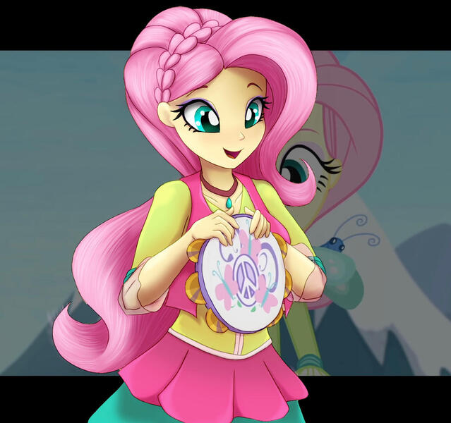 Size: 1024x962 | Tagged: safe, artist:astevenamedwolf, derpibooru import, fluttershy, equestria girls, friendship through the ages, female, folk fluttershy, image, jpeg, musical instrument, solo, tambourine, wip