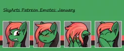 Size: 1200x500 | Tagged: safe, artist:skydreams, derpibooru import, oc, oc:mint chaser, unofficial characters only, pegasus, blushing, ear blush, fangs, female, giggling, grin, hiding behind mane, image, patreon, patreon reward, png, scrunchy face, smiling