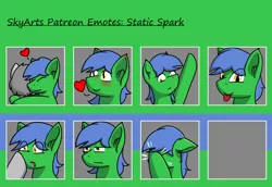 Size: 1202x827 | Tagged: safe, artist:skydreams, derpibooru import, oc, oc:staticspark, unofficial characters only, changeling, pony, :p, blushing, boop, deadpan, disguise, disguised changeling, ear blush, emoji, emotes, facehoof, heart, hug, image, love, male, patreon, patreon reward, png, pointing, stallion, tongue out