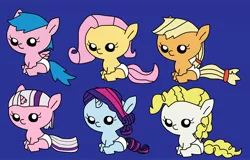 Size: 1848x1184 | Tagged: safe, artist:pokemonlpsfan, derpibooru import, applejack (g1), firefly, posey, sparkler (g1), surprise, twilight (g1), earth pony, pegasus, pony, unicorn, baby, baby pony, diaper, female, filly, foal, g1, g1 to g4, g4, generation leap, horn, image, jpeg, sitting, spread wings, wings