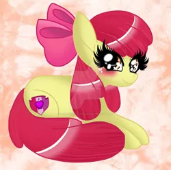 Size: 1024x1015 | Tagged: safe, artist:glimmeringclaymore, derpibooru import, apple bloom, earth pony, pony, adorabloom, blushing, cute, deviantart watermark, female, filly, foal, image, jpeg, looking at you, obtrusive watermark, sitting, smiling, solo, watermark