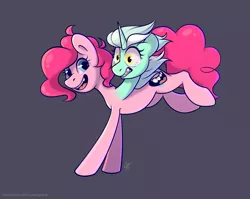 Size: 3144x2500 | Tagged: safe, artist:yarugreat, derpibooru import, lyra heartstrings, pinkie pie, earth pony, pony, unicorn, crying, dungeons and dragons, image, multiple heads, pen and paper rpg, png, rpg, running, shocked, shocked expression, shocked eyes, simple background, smiling, solo, two heads, two heads are better than one, wat