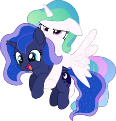 Size: 3956x4145 | Tagged: safe, artist:pencil_draw_indo, artist:thatusualguy06, derpibooru import, princess celestia, princess luna, alicorn, pony, .svg available, :d, :t, absurd resolution, base used, celestia is not amused, duo, duo female, female, flying, folded wings, holding a pony, image, open mouth, open smile, png, royal sisters, siblings, simple background, sisters, smiling, transparent background, unamused, vector, wings