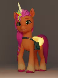 Size: 768x1028 | Tagged: safe, anonymous artist, derpibooru import, sunny starscout, alicorn, earth pony, pony, my little pony: a new generation, 3d, 3d model, alicornified, artificial horn, augmented, bag, blender, female, folded wings, g5, horn, image, magic, magic horn, mare, pins, png, race swap, saddle bag, smiling, solo, sunnycorn, wings