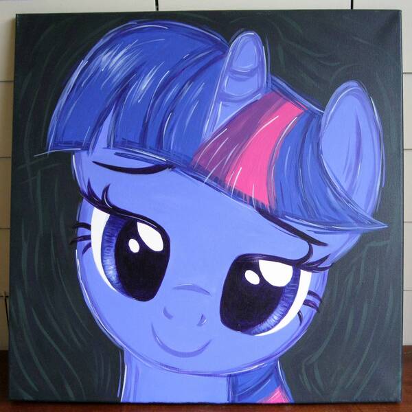 Size: 2000x2000 | Tagged: safe, artist:kp-shadowsquirrel, derpibooru import, twilight sparkle, pony, the ticket master, acrylic painting, bedroom eyes, bust, image, jpeg, looking at you, portrait, smiling, solo, traditional art