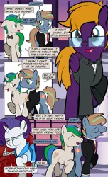 Size: 1920x3168 | Tagged: safe, artist:alexdti, derpibooru import, rarity, oc, oc:brainstorm (alexdti), oc:purple creativity, oc:star logic, pegasus, pony, unicorn, comic:quest for friendship, clothes, comic, dress, image, jpeg