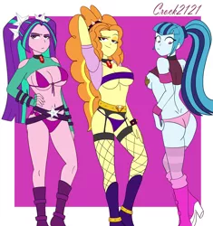 Size: 1929x2048 | Tagged: suggestive, artist:crock2121, derpibooru import, adagio dazzle, aria blaze, sonata dusk, equestria girls, arse-ia blaze, ass, bra, breasts, butt, clothes, female, high heels, image, jpeg, nudity, panties, partial nudity, sexy, shoes, simple background, underwear