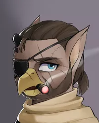 Size: 1280x1601 | Tagged: safe, artist:kaiser-sauce, derpibooru import, oc, gryphon, pony, big boss, clothes, electronic cigarette, eyepatch, griffon oc, image, jpeg, male, metal gear, scar, solo, stallion, venom snake