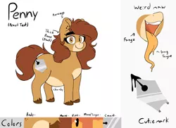 Size: 2248x1637 | Tagged: safe, artist:somefrigginnerd, derpibooru import, oc, oc:pencil test, unofficial characters only, earth pony, pony, succubus, chubby, colored hooves, cute, cute little fangs, cutie mark, ear piercing, earring, earth pony oc, fangs, fat, female, freckles, image, jewelry, long tongue, maw, mawshot, open mouth, pen, piercing, png, reference, reference sheet, solo, thick eyebrows, tongue out, unshorn fetlocks