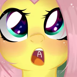 Size: 1600x1600 | Tagged: safe, artist:pozya1007, derpibooru import, fluttershy, pegasus, pony, a, blushing, bust, cute, image, jpeg, meme, open mouth, portrait, solo