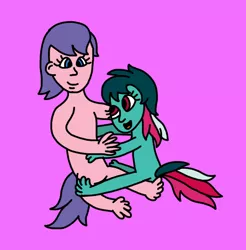 Size: 570x579 | Tagged: safe, artist:goldilocksofflowers, derpibooru import, fizzy, north star, human, cute, female, fizzybetes, fizzystar, g1, hug, humanized, image, lesbian, multicolored hair, multicolored mane, multicolored tail, northabetes, pink background, png, purple hair, purple mane, purple tail, red eyes, shipping, simple background, tail