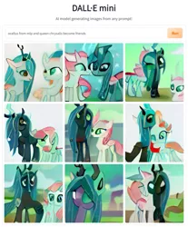 Size: 751x906 | Tagged: safe, dall·e mini, derpibooru import, machine learning generated, ocellus, queen chrysalis, changedling, changeling, changeling queen, dall-e, female, image, png