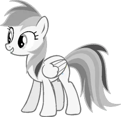 Size: 684x666 | Tagged: safe, artist:josephlu2021, derpibooru import, oc, oc:gray awesome dash, unofficial characters only, pegasus, pony, female, fixed, folded wings, full body, grin, hooves, image, mare, monochrome, pegasus oc, png, pony oc, reaction, reupload, simple background, smiling, solo, standing, tail, transparent background, wings