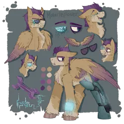 Size: 2300x2300 | Tagged: safe, artist:molars, derpibooru import, oc, oc:flightpath, cyborg, pegasus, pony, amputee, augmented, cyber eye, cyberpunk, image, png, prosthetic limb, prosthetics, solo, sunglasses