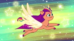 Size: 3500x1953 | Tagged: safe, derpibooru import, screencap, sunny starscout, alicorn, pony, my little pony: a new generation, my little pony: tell your tale, spoiler:g5, spoiler:my little pony: tell your tale, spoiler:tyts01e14, alicorn issues, artificial horn, artificial wings, augmented, female, g5, horn, image, magic, magic horn, magic wings, mare, png, race swap, solo, sunnycorn, wings