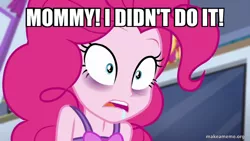 Size: 800x450 | Tagged: safe, derpibooru import, edit, edited screencap, screencap, pinkie pie, sunset shimmer, equestria girls, equestria girls series, sunset's backstage pass!, spoiler:eqg series (season 2), an extremely goofy movie, caption, image, image macro, png, text