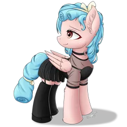 Size: 2000x2000 | Tagged: safe, artist:hugo231929, derpibooru import, cozy glow, pegasus, pony, clothes, collar, cozybetes, cute, derpibooru exclusive, ear fluff, goth, image, looking back, older, older cozy glow, png, reformed, simple background, skirt, smiling, solo, transparent background