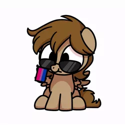 Size: 800x800 | Tagged: safe, artist:sugar morning, derpibooru import, oc, oc:talu gana, unofficial characters only, pegasus, pony, accessory swap, bisexual pride flag, chibi, commission, commissioner:biohazard, cute, image, jpeg, male, mouth hold, ocbetes, pegasus oc, pride, pride flag, simple background, sitting, solo, stallion, sunglasses, white background, wings, ych result