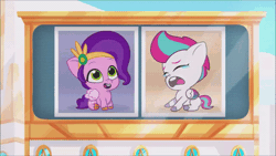 Size: 600x338 | Tagged: safe, derpibooru import, edit, edited screencap, screencap, pipp petals, zipp storm, pegasus, pony, my little pony: tell your tale, spoiler:g5, spoiler:my little pony: tell your tale, adorapipp, adorazipp, animated, crying, cute, female, filly, filly pipp petals, filly zipp storm, foal, g5, gif, happy, image, royal sisters (g5), siblings, sisters, sleeping, smiling, unamused, younger, zipp storm is not amused