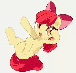 Size: 700x672 | Tagged: safe, artist:ayellustration, derpibooru import, apple bloom, earth pony, pony, adorabloom, cute, female, filly, foal, full body, hooves, image, lying down, on back, open mouth, open smile, png, simple background, smiling, solo, white background