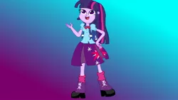 Size: 3264x1836 | Tagged: safe, artist:the double u, derpibooru import, twilight sparkle, human, equestria girls, backpack, gradient background, image, jpeg, smiling, solo