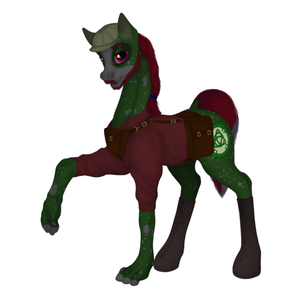 Size: 3500x3500 | Tagged: safe, artist:ghost3280, derpibooru import, oc, oc:well geboren, dog, dog pony, earth pony, original species, pony, bag, boots, clothes, hat, image, png, saddle bag, shirt, shoes, solo