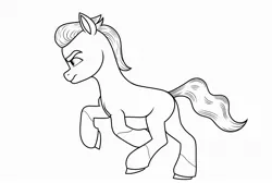 Size: 3048x2048 | Tagged: safe, artist:dancingkinfiend, derpibooru import, sprout cloverleaf, earth pony, pony, my little pony: a new generation, angry, black and white, coat markings, derpibooru exclusive, determined, eyebrows down, g5, galloping, grayscale, high res, image, jpeg, male, monochrome, running, simple background, socks (coat marking), solo, stallion, wavy hair, wavy mane