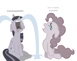 Size: 3168x2507 | Tagged: safe, artist:michaelsety, artist:wardex101, derpibooru import, pinkie pie, twilight sparkle, twilight sparkle (alicorn), alicorn, earth pony, pony, rock solid friendship, the point of no return, crying, crylight sparkle, depressed, discorded, discorded twilight, duo, eyes closed, female, floppy ears, high res, image, kneeling, ocular gushers, on hind knees, open mouth, pinkie cry, png, sad, simple background, text, transparent background, twilight tragedy