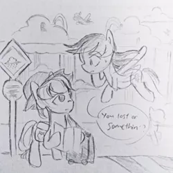 Size: 640x640 | Tagged: safe, artist:snowzaaah, derpibooru import, applejack, rainbow dash, earth pony, pegasus, pony, appledash, appledashdailydoodles, doodle, female, image, jpeg, lesbian, monochrome, pencil drawing, shipping, sketch, traditional art