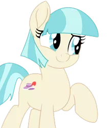 Size: 778x889 | Tagged: safe, artist:katnekobase, artist:twilyisbestpone, derpibooru import, coco pommel, earth pony, pony, base used, cocobetes, cute, female, image, looking at something, mare, missing accessory, png, pretty, raised hoof, simple background, smiling, solo, transparent background