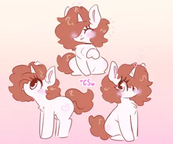 Size: 1836x1527 | Tagged: safe, artist:computershits, derpibooru import, oc, unofficial characters only, unicorn, blushing, brown hair, chest fluff, choker, ear fluff, female, gradient background, hoof heart, image, pink eyes, png, ponysona, solo