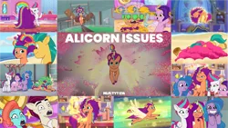 Size: 1280x721 | Tagged: safe, derpibooru import, edit, edited screencap, editor:quoterific, screencap, hitch trailblazer, izzy moonbow, pipp petals, sunny starscout, zipp storm, alicorn, earth pony, pegasus, pony, unicorn, my little pony: a new generation, my little pony: tell your tale, spoiler:g5, spoiler:my little pony: tell your tale, spoiler:tyts01e14, :o, alicorn issues, cucumber, eyes closed, female, flying, food, g5, grin, image, jazz (g5), looking at each other, looking at someone, male, mane five (g5), mare, open mouth, png, race swap, rocky (g5), shrunken pupils, sleeping, smiling, smiling at each other, spread wings, stallion, sunnycorn, text, wings