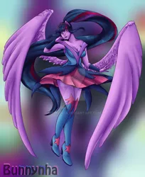 Size: 1024x1254 | Tagged: safe, artist:bunnynha, derpibooru import, sci-twi, twilight sparkle, equestria girls, legend of everfree, boots, clothes, crystal guardian, deviantart watermark, high heel boots, image, impossibly large wings, jpeg, large wings, obtrusive watermark, ponied up, shoes, simple background, solo, transparent background, watermark, wings