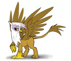 Size: 1179x1014 | Tagged: safe, artist:papercutpony, gilda, gryphon, colored, head turn, image, looking at you, looking sideways, one leg raised, png, raised tail, signature, simple background, solo, spread wings, standing, tail, white background, wings