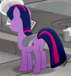 Size: 450x478 | Tagged: safe, derpibooru import, screencap, twilight sparkle, twilight sparkle (alicorn), alicorn, rainbow roadtrip, butt, cropped, image, plot, png, solo, wing bling, wings