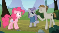 Size: 3410x1920 | Tagged: safe, derpibooru import, screencap, maud pie, mudbriar, pinkie pie, earth pony, pony, season 8, the maud couple, spoiler:s08, eyes closed, female, high res, image, jpeg, male, mare, open mouth, shrunken pupils, stallion, trio