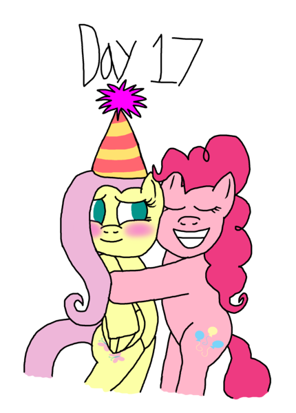 Size: 2000x2793 | Tagged: safe, artist:ktd1993, derpibooru import, fluttershy, pinkie pie, blushing, female, flutterpie, hat, image, lesbian, party hat, png, shipping, simple background, transparent background