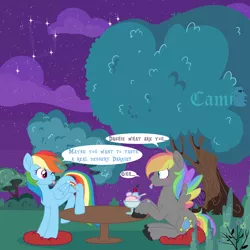 Size: 5000x5000 | Tagged: suggestive, artist:zakypo, derpibooru import, rainbow dash, oc, oc:dark rainbow, pegasus, pony, ;p, blushing, canon x oc, cloud, commission, constellation, darsh, dialogue, female, food, ice cream, image, male, mare, night, one eye closed, pegasus oc, png, shipping, smiling, stallion, table, teasing, tongue out, tree, wings, ych result