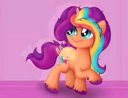 Size: 2223x1704 | Tagged: safe, artist:background basset, derpibooru import, sunny starscout, alicorn, earth pony, pony, abstract background, fake alicorn, g5, image, long mane, magic, messy mane, png, solo