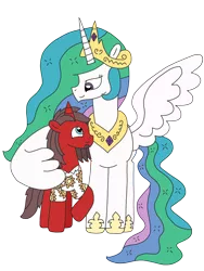 Size: 2448x3264 | Tagged: safe, artist:supahdonarudo, derpibooru import, princess celestia, oc, oc:ironyoshi, alicorn, unicorn, celestia day, clothes, facial hair, goatee, hug, image, png, raised hoof, shirt, simple background, transparent background, winghug, wings