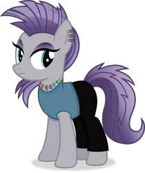 Size: 3486x4142 | Tagged: safe, artist:anime-equestria, derpibooru import, maud pie, earth pony, pony, alternate hairstyle, clothes, ear piercing, eyeshadow, female, frown, full body, high res, hooves, image, jewelry, lidded eyes, makeup, mare, necklace, piercing, png, shadow, simple background, solo, standing, tail, transparent background, vector