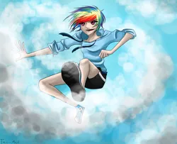 Size: 4400x3568 | Tagged: safe, artist:tao-mell, derpibooru import, rainbow dash, human, clothes, female, humanized, image, jpeg, solo