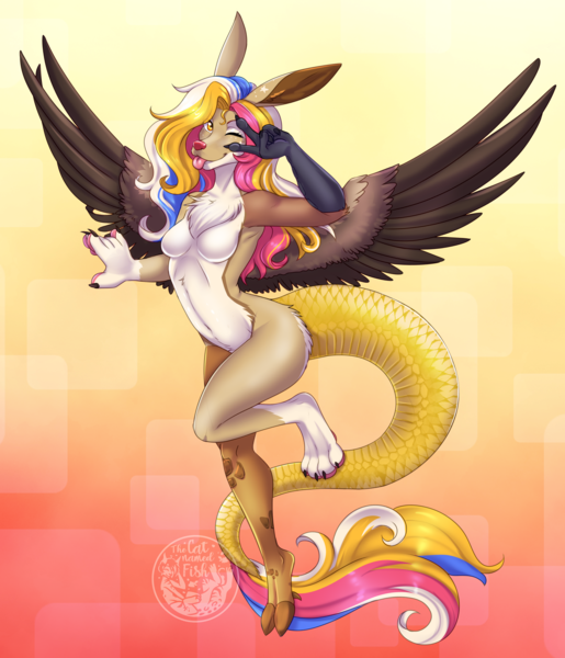 Size: 3698x4312 | Tagged: suggestive, artist:askbubblelee, derpibooru import, oc, oc:silly string, anthro, draconequus, draconequus oc, female, image, nudity, png