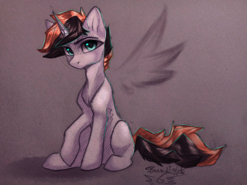 Size: 2080x1560 | Tagged: safe, artist:jsunlight, derpibooru import, oc, pony, unicorn, image, png, solo, traditional art, wings