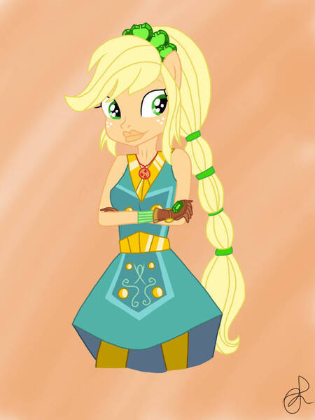 Size: 768x1024 | Tagged: safe, artist:ilaria122, derpibooru import, applejack, equestria girls, legend of everfree, clothes, crystal guardian, gloves, image, jpeg, simple background, solo, transparent background