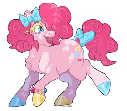 Size: 833x725 | Tagged: safe, artist:dogstoof, edit, pinkie pie, earth pony, pony, alternate design, alternate hairstyle, blue eyes, bow, bracelet, chest fluff, coat markings, colored eyelashes, colored hooves, female, hair accessory, hair bow, hairclip, heart eyes, image, jewelry, mare, mottled coat, multicolored hooves, open mouth, png, simple background, smiling, solo, transparent background, twitterina design, wingding eyes