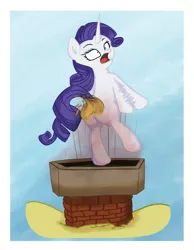 Size: 2149x2764 | Tagged: safe, artist:khaki-cap, derpibooru import, rarity, unicorn, canon, chimney, comedy, commission, digital art, eyebrows, fire, funny, image, jumping, pain, png, roof, rooftop, scene, simple background, yelling